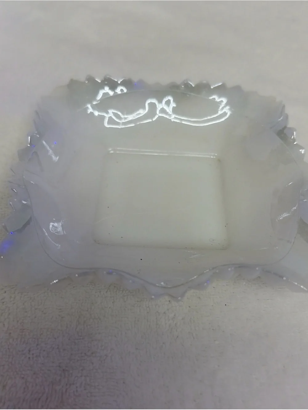 vintage white milk glass small square or ruffled candy/bon-bon dish